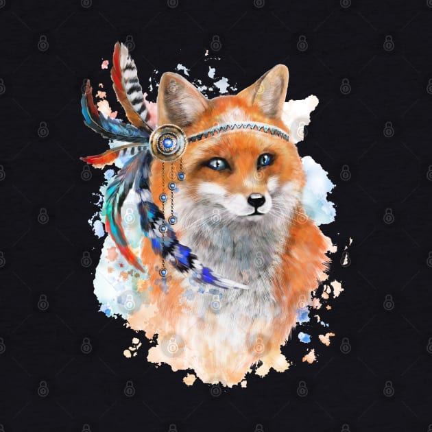 Cute fox with colorful feathers by stark.shop